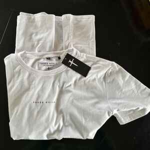 Three Nails. Men's Core Cross White Tee Poly Cotton Spandex LRG (runs small)